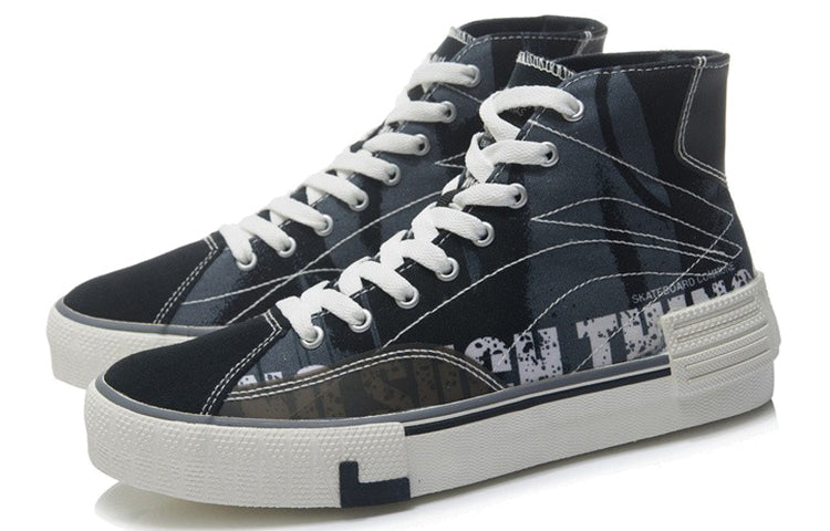(WMNS) Li-Ning Lifestyle High Top Skate Shoes 'Black White' AETR002-1