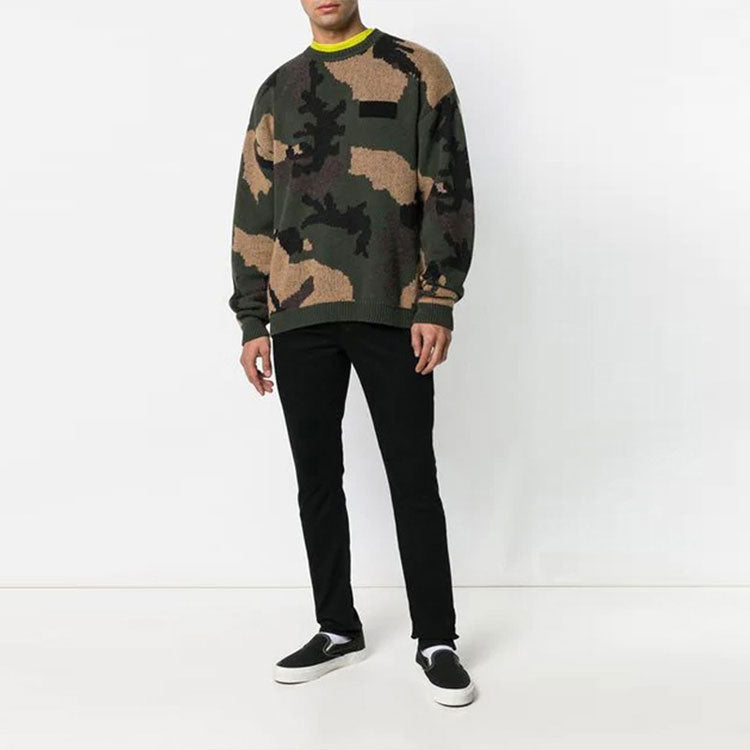 Men's Off-White Loose Green Camouflage OMHA056E18A350019900