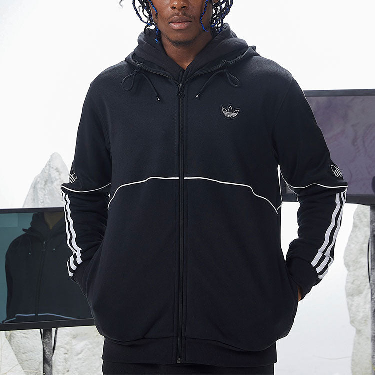 Men's adidas originals Logo Sports Hooded Jacket Black FM3871