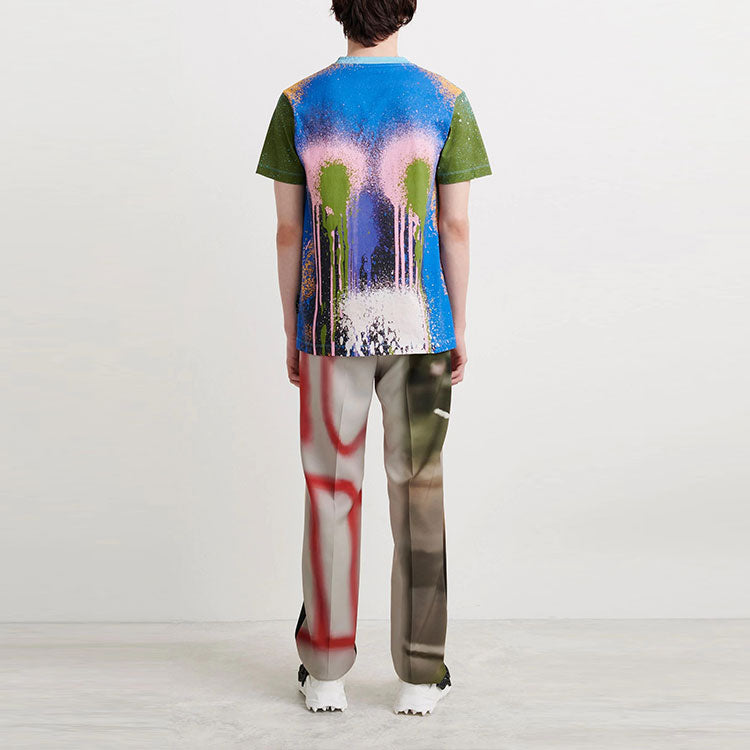 Men's Off-White FW21 Spray Painting Round Neck Short Sleeve Blue T-Shirt OMAA027S21JER02984008400