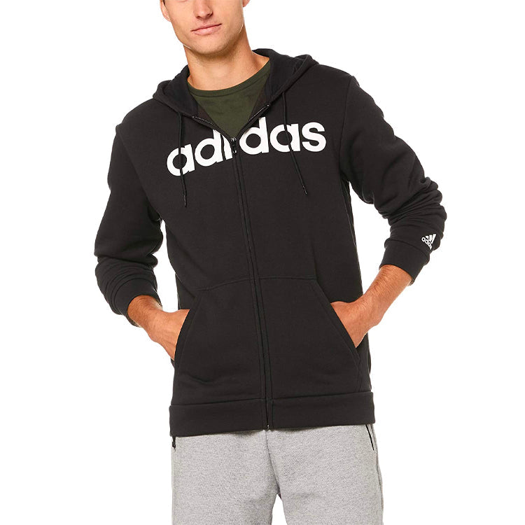 adidas Logo Printing Sports hooded Fleece Lined Jacket Black DM3130