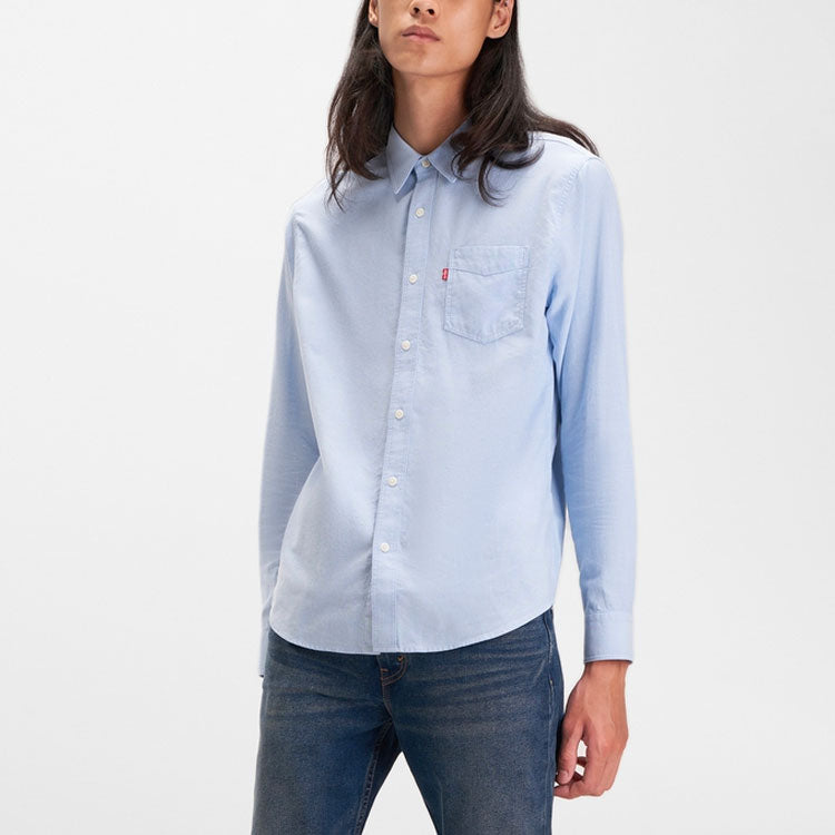 Men's Levis lapel Long Sleeves Button Shirt Light Blue 85746-0001