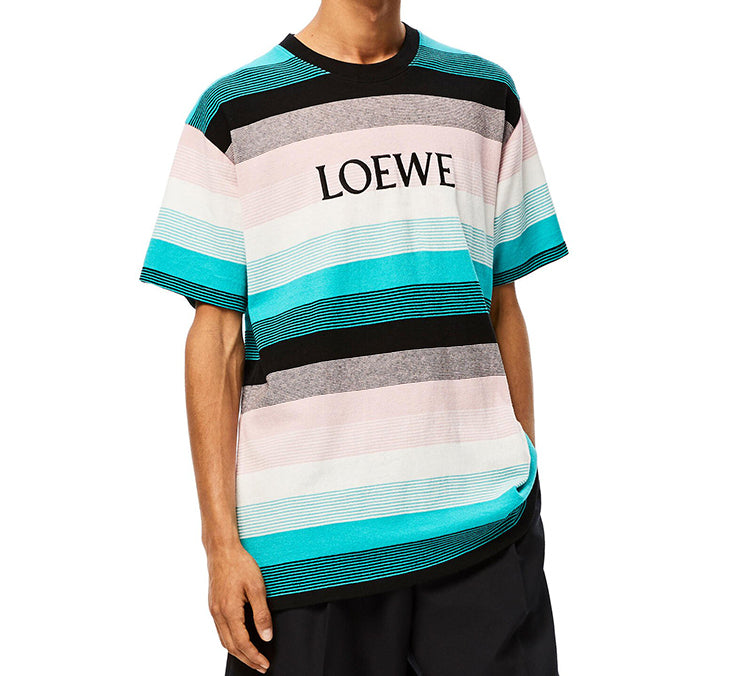 Men's LOEWE Cotton Stripe Embroidered Logo Short Sleeve H6109950PC-9990