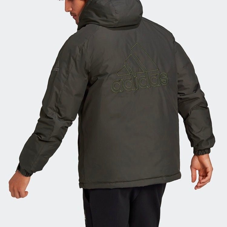 adidas Windproof Stay Warm hooded Outdoor Solid Color Sports Down Jacket Brown GF0102