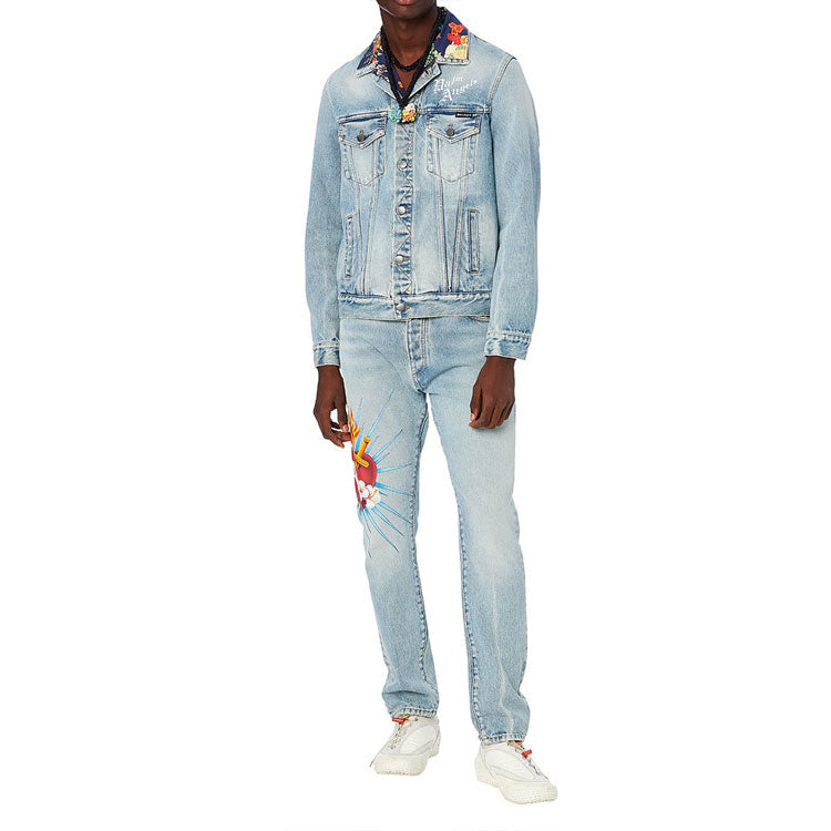 Men's PALM ANGELS Printing Denim Jacket Blue PMYE013S203430188588