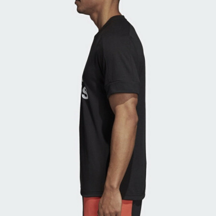 Men's adidas Large Logo Printing Round Neck Pullover Short Sleeve Black T-Shirt CY9874