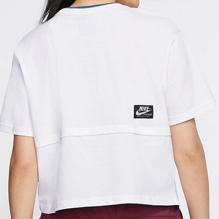(WMNS) Nike logo Splicing Short Sleeve 'White' CJ2041-100