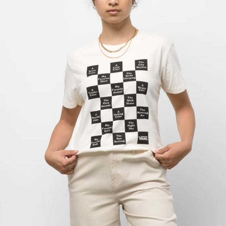 (WMNS) Vans Grid Printing Slim Fit Round Neck Short Sleeve Creamy White VN0A5L9CFS8