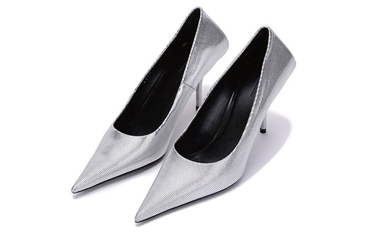 (WMNS) Balenciaga Embossed Square Knife Pumps 'Silver' 572879WBB208100
