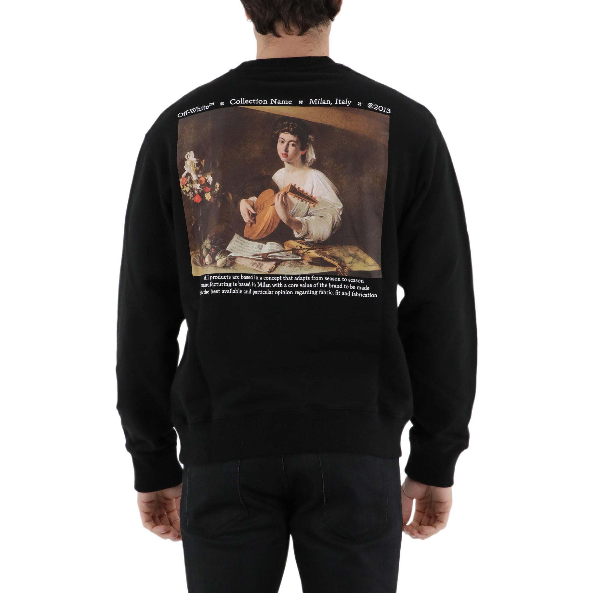 Men's Off-White SS22 Character Logo Printing Round Neck Long Sleeves Black OMBA057S22FLE0011001