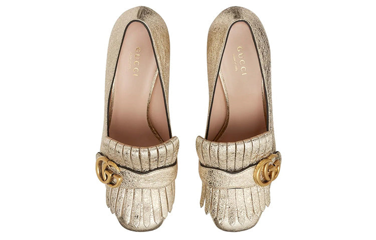 (WMNS) Gucci Marmont Platform Pump With Fringe 'Gold' 573020-DKT00-7100