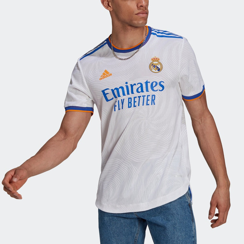 adidas real Madrid 21-22 Season Player Edition Home Alphabet Logo Stripe Sports Short Sleeve Soccer/Football White GQ1360