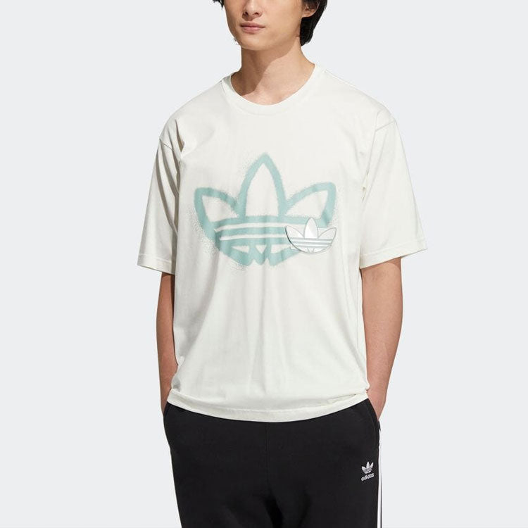 adidas originals Round Neck Dropped Shoulder Sleeves Large Logo Printing Short Sleeve Unisex White T-Shirt HS2008