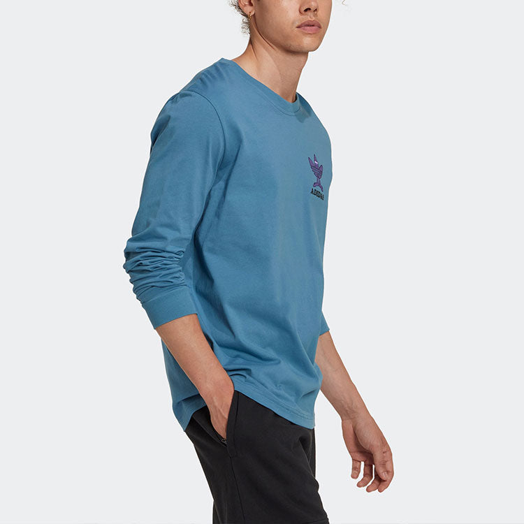 Men's adidas originals Logo Printing Pattern Round Neck Pullover Long Sleeves Blue T-Shirt HM2488