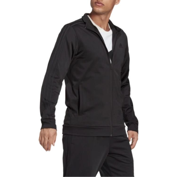 Men's adidas Essentials Solid Color Chest Logo Printing Zipper Sports Jacket Black H46101