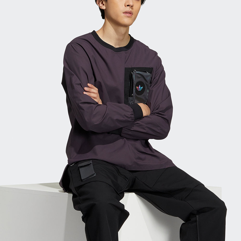 adidas originals Prem Wvn Ls Tee Chest Zipper Pocket Pullover Round Neck Long Sleeves Purple H58049
