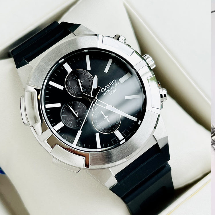 CASIO Male DRESS Japan / South Korea Fashion Sports Black Analog MTP-E501-1AV