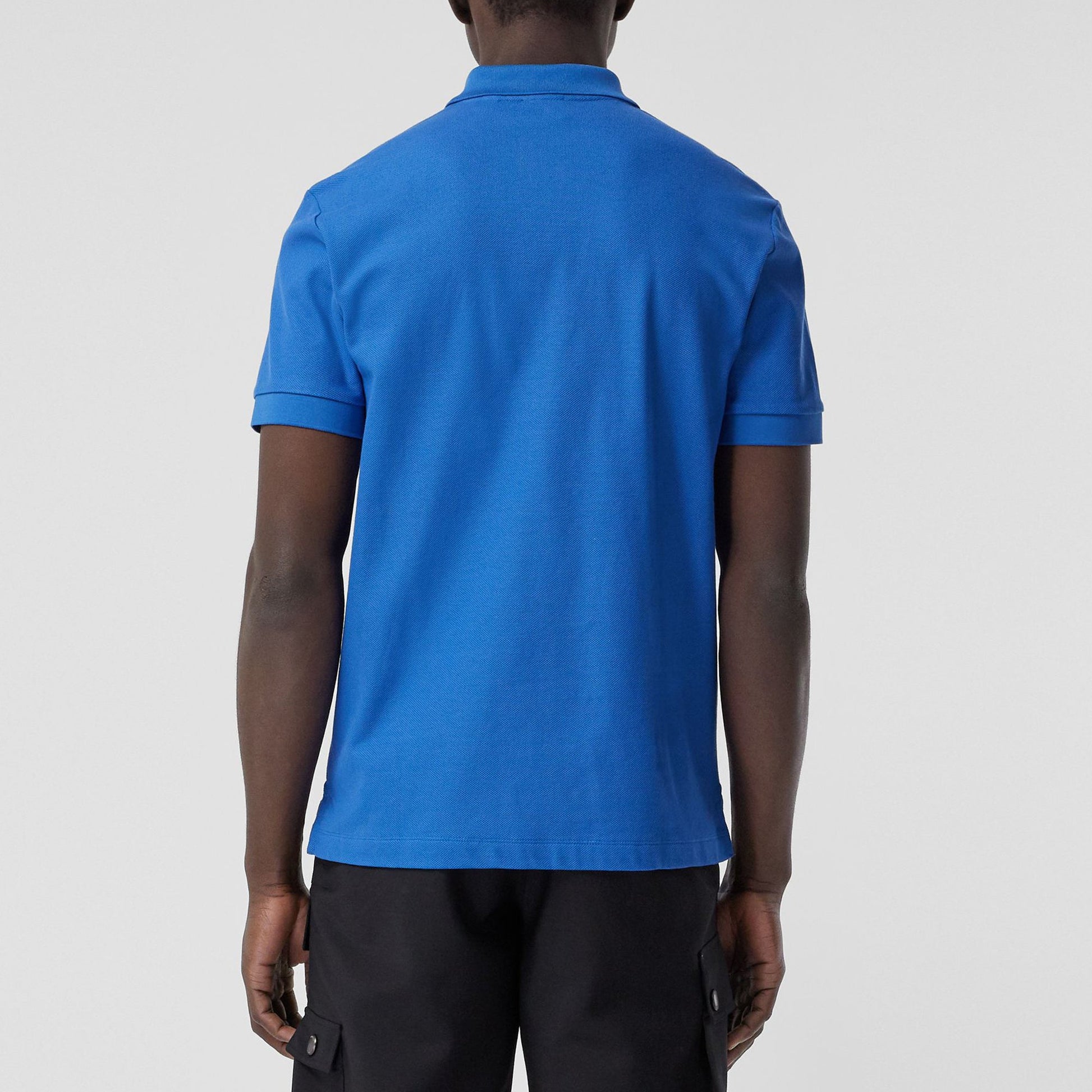 Men's Burberry Pattern Mesh Cotton Short Sleeve Polo Shirt Blue 80427571