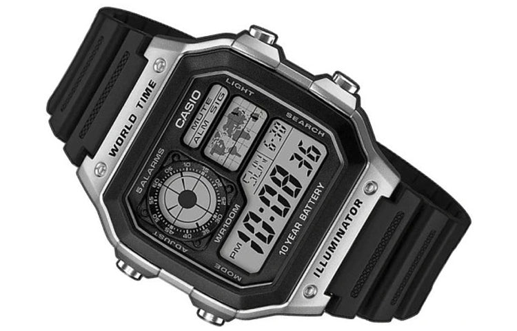 CASIO Waterproof Sports Unisex Mens Black Digital AE-1200WH-1C