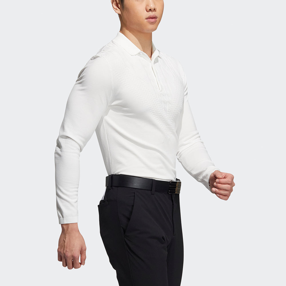 adidas Golf Solid Color Breathable Sports Long Sleeves Polo Shirt White GT3657