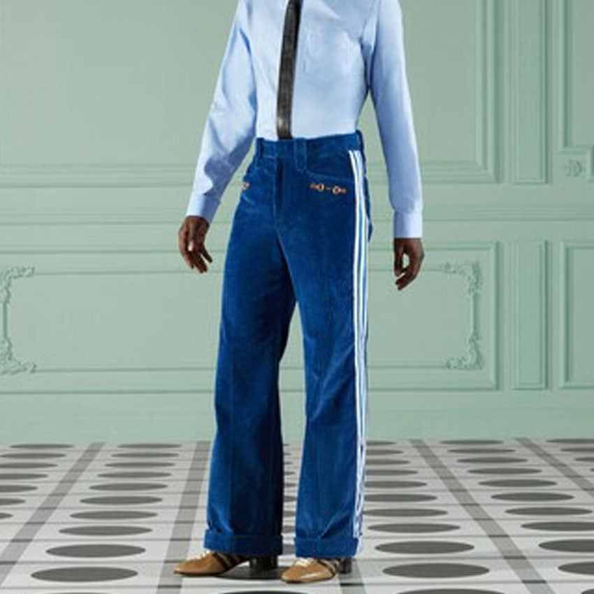 Gucci x adidas Corduroy Trousers With Horsebit In Blue 696656-Z8A36-4593