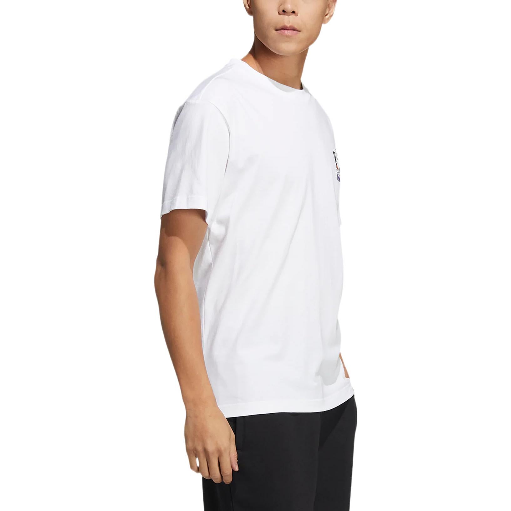 Men's adidas neo Cartoon Character Printing Logo Round Neck Short Sleeve White T-Shirt HD4624
