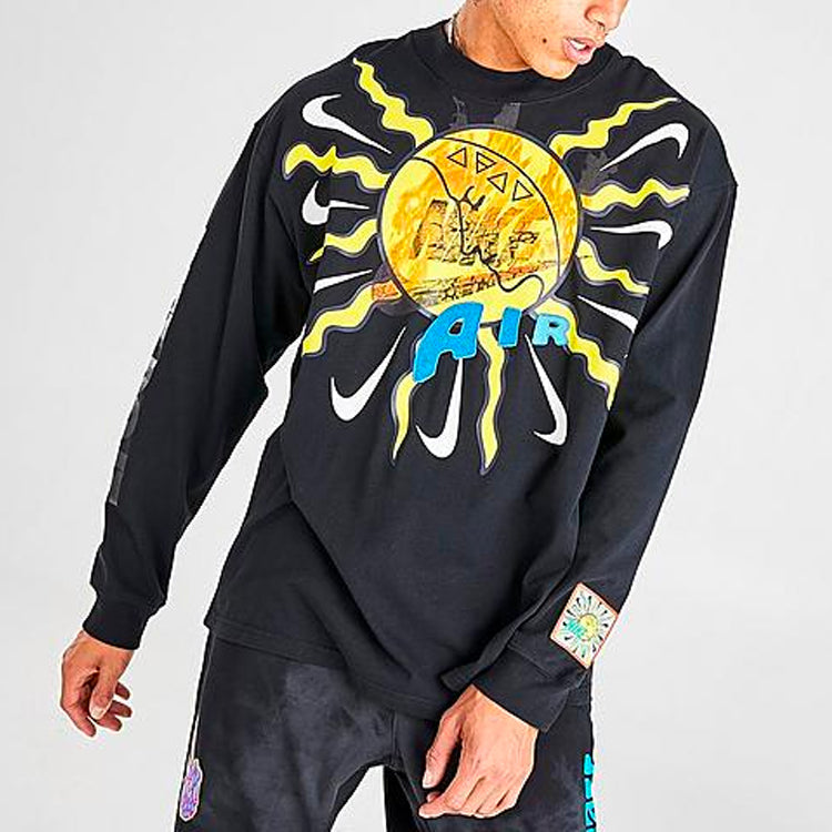 Nike Mock Element logo Printing Round Neck Long Sleeves Black DC2721-010