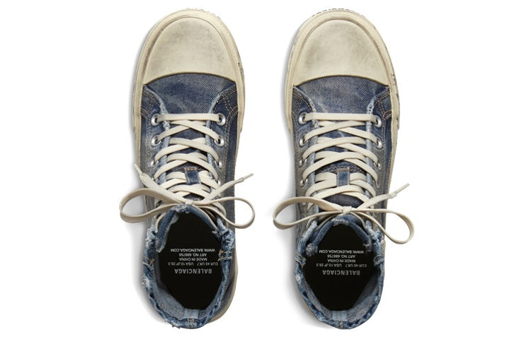 Balenciaga Paris High Top Sneakers 'Blue Destroyed Denim and Rubber' 688752W3RCL4090