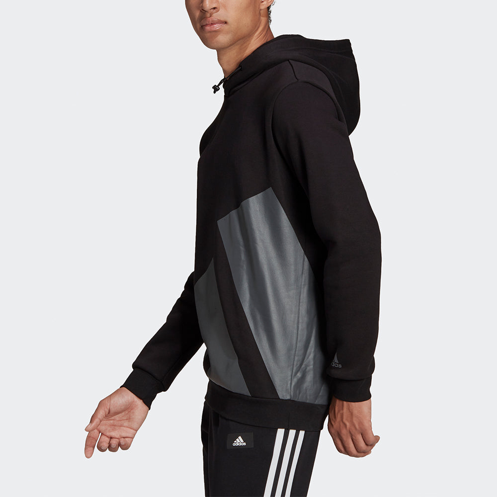 Men's adidas Large Logo Hood Casual Sports Pullover Black HI1180