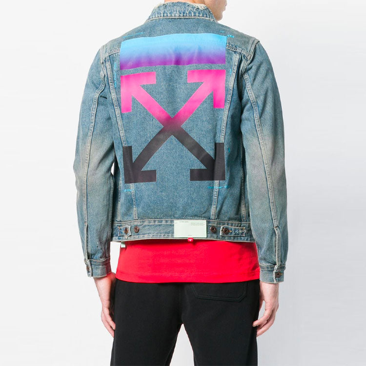 Off-White Vintage Printed Gradient Arrow Distress Denim Jacket Blue OMYE005F181660057388