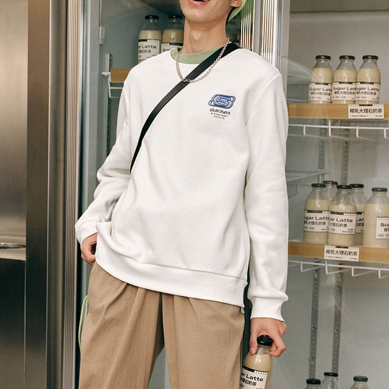 Skechers Casual Letter Printed Crew Knit Pullover Sweatshirt 'White' L322U096-0074