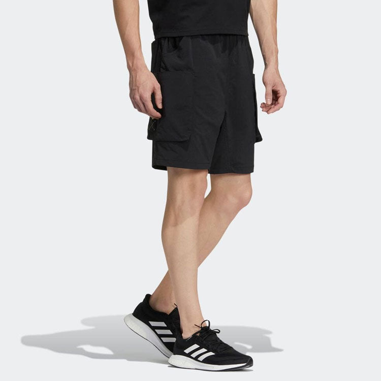 adidas Solid Color Elastic Waistband Big Pocket Shorts Black HD0029