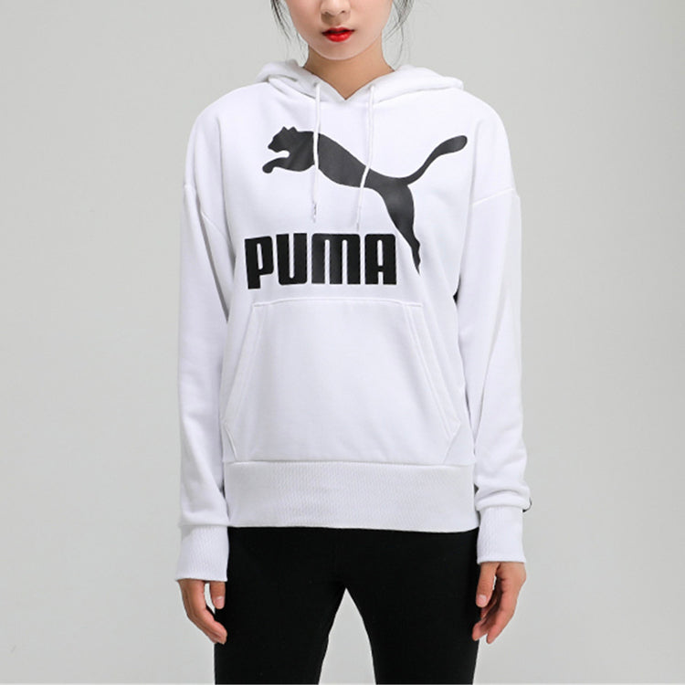 (WMNS) PUMA Classics Logo Hoodie 'White Black' 599197-02