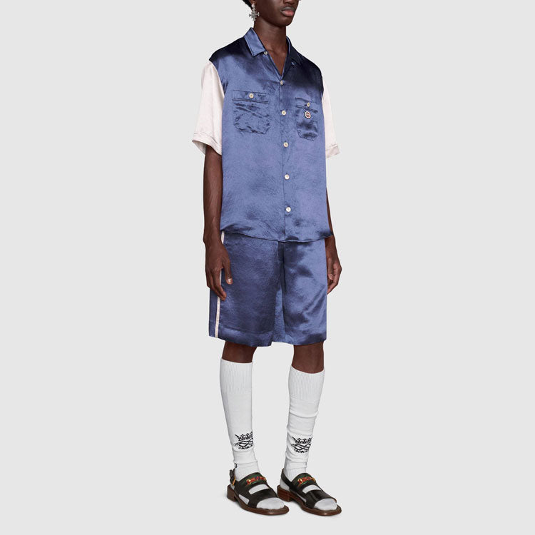 Men's Gucci SS21 Interlock Double g Short Sleeve Blue Shirt 654894-ZAGU9-4309