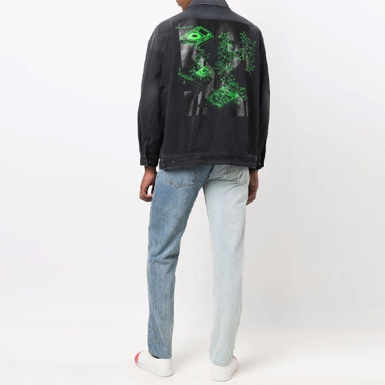 Men's Off-White FW21 Casual Washed Effect Denim Dark Grey Jacket OMEA210G21FAB0011059