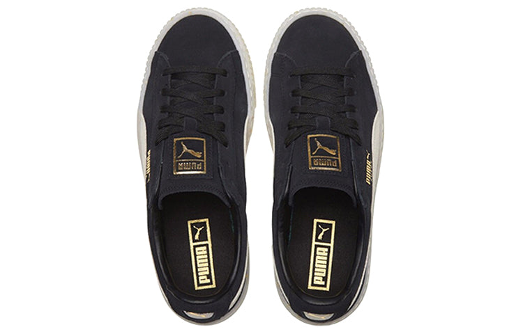 (WMNS) PUMA Suede Platform Black/White/Gold Board Shoes 365621-03