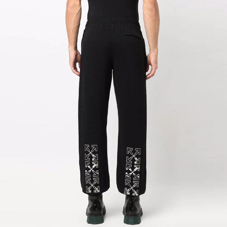 Men's Off-White FW21 Cotton Arrow Printing Sports Pants/Trousers/Joggers Loose Fit Black OMCH029F21FLE0041001
