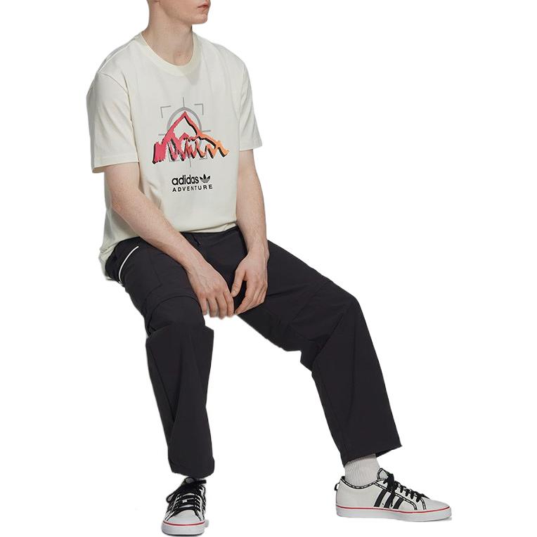 Men's adidas originals Mountain Peak Alphabet Logo Printing Round Neck Casual Short Sleeve White T-Shirt HK4983