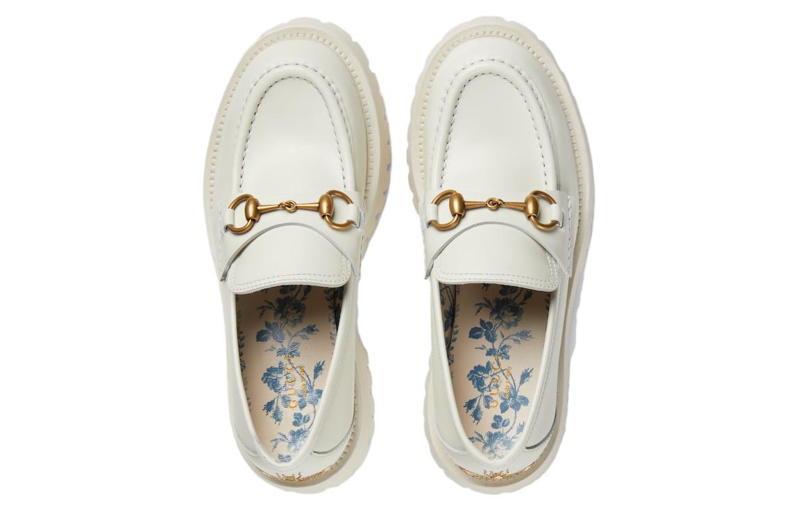 (WMNS) Gucci Rubber Lug sole Horsebit Loafer 'White Leather' 761987-DS800-9050