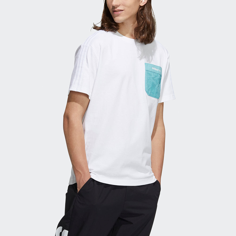 adidas neo M Sw Gr Tee Contrasting Colors Pocket Loose Sports Short Sleeve White H55268