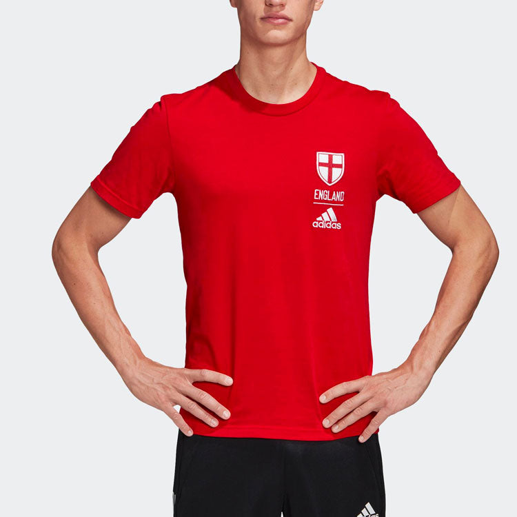 Men's adidas England Geometry Pattern Logo Round Neck Casual Sports Short Sleeve Red T-Shirt FK3570