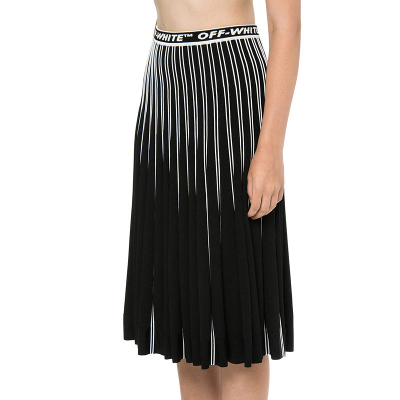 (WMNS) Off-White Pleated Knit Skirt 'Black' OWHL003R19C980571000