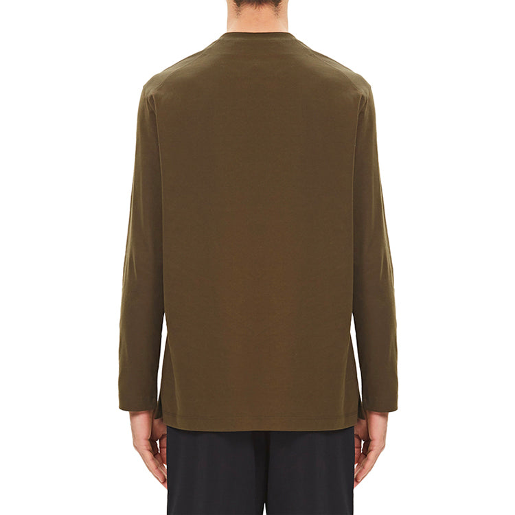 Men's Y-3 Logo Pattern Loose Round Neck Long Sleeves Khaki T-Shirt GV4120