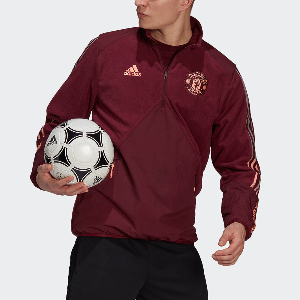 adidas Mufc Travel Ftp Manchester United Soccer/Football Casual Sports Half Zipper Stand Collar Jacket Red GK9427