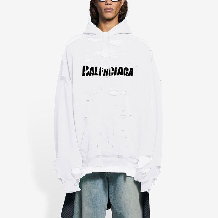 Balenciaga Caps Destroyed Hoodie 'White' 659403TKVB69040