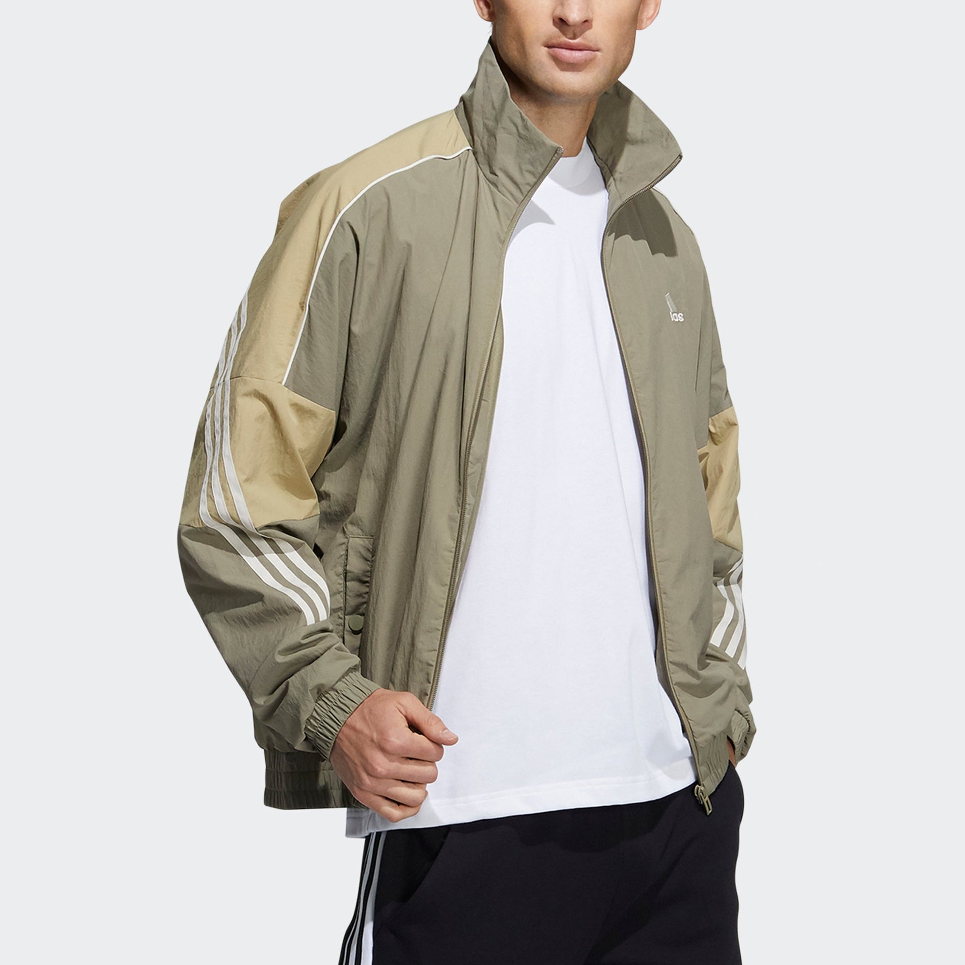 Men's adidas Si Wov Jkt Contrasting Colors Sports Stand Collar Logo Jacket Autumn Olive GT6357