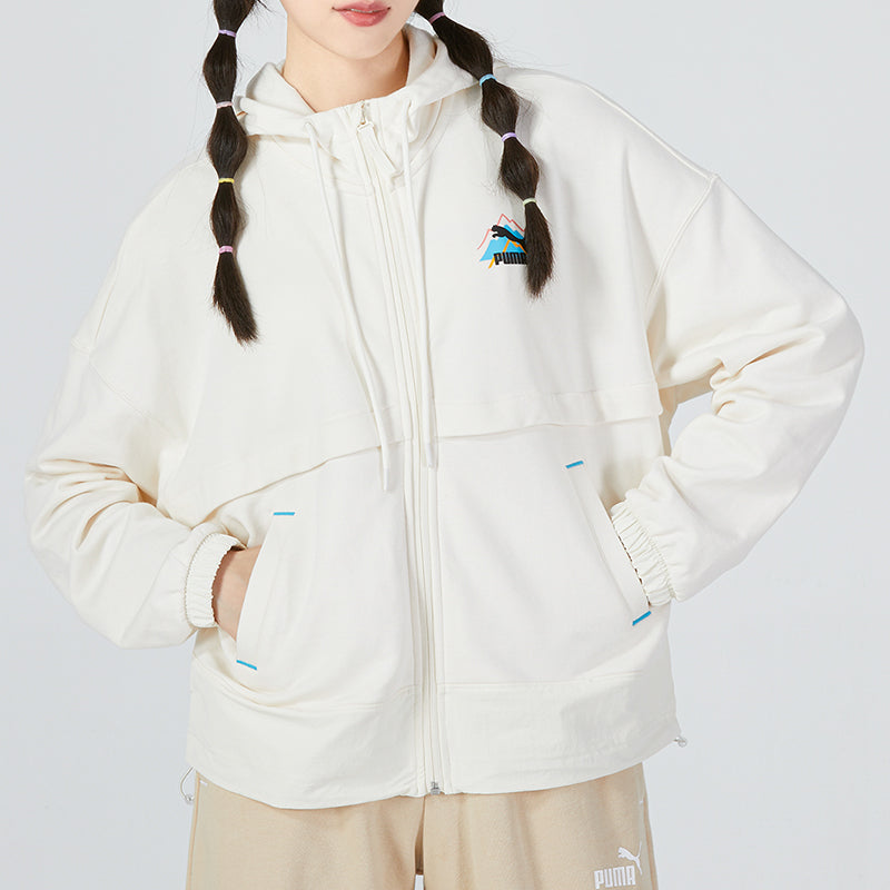 (WMNS) PUMA Logo V neck Sweatshirt 'White' 537524-65