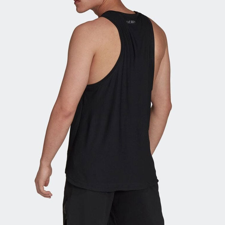 Men's adidas Solid Color Logo Printing Casual Sports Black Vest HB6527