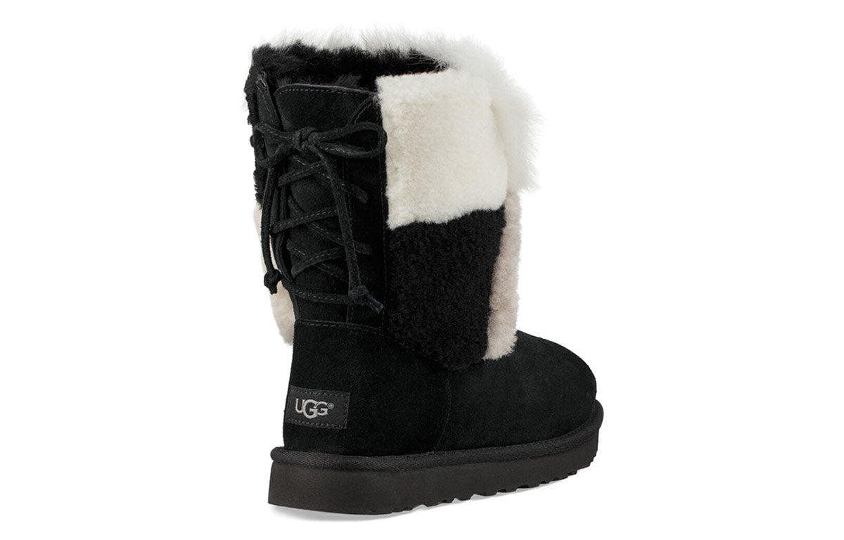 (WMNS) UGG Classic Short Patchwork Fluff Stay Warm Cozy Fleece Lined Black 1098071-BLK
