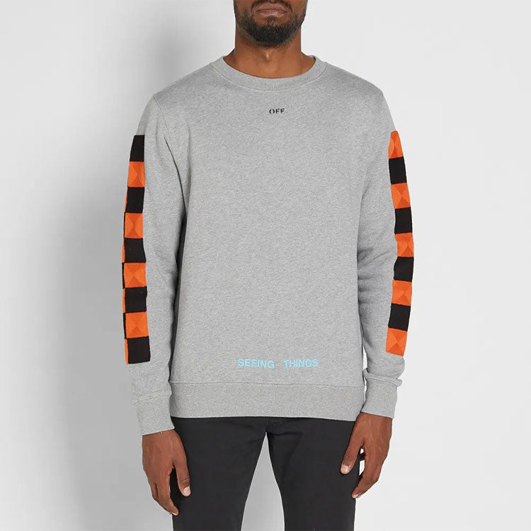 Off-White Back Printing Plaid Round Neck Pullover Version Gray OMBA003F171920230719
